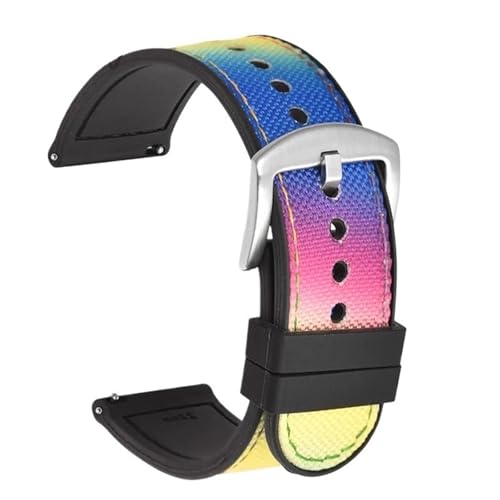 LMINGZE Nylon-Uhrenarmband 20 mm 22 mm Silikon-Schnellverschluss-Uhrenarmband Männer Frauen Universal-Sportarmband(Rainbow Silver_22mm) von LMINGZE