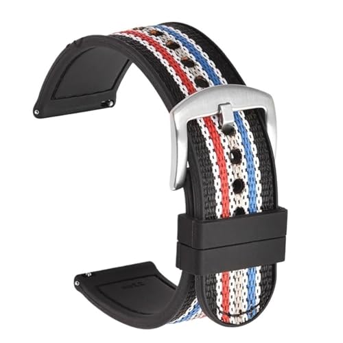 LMINGZE Nylon-Uhrenarmband 20 mm 22 mm Silikon-Schnellverschluss-Uhrenarmband Männer Frauen Universal-Sportarmband(Striped Silver_20mm) von LMINGZE