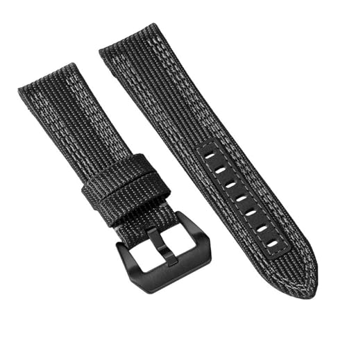 LMINGZE Nylon Uhrenarmband 24mm Canvas Uhrenarmband Männer Frauen Universal Sport Armband(Black-Black_24mm) von LMINGZE