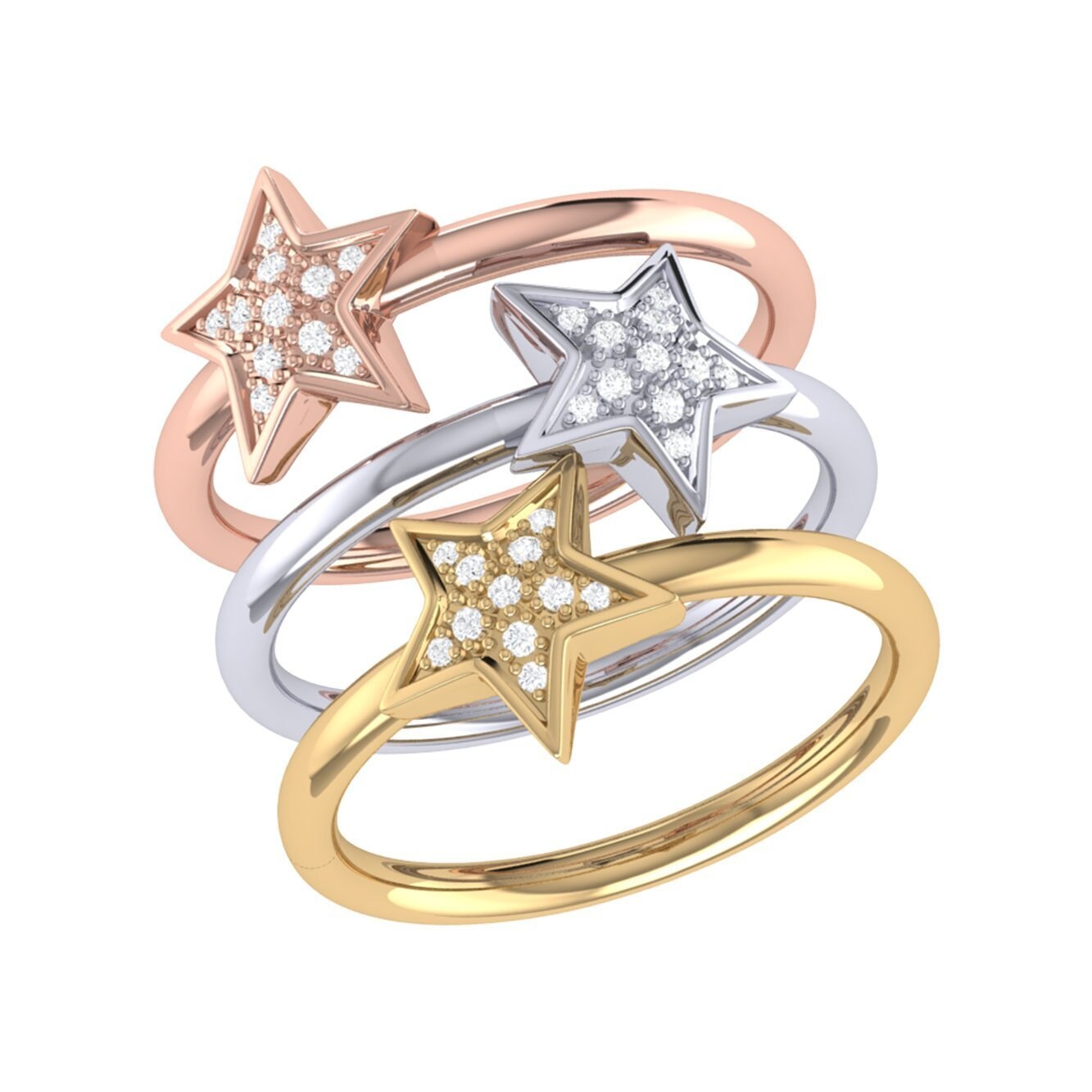 Dreifarbiger Schillernder Stern Abnehmbarer Diamantring in 14K Gold von LMJJewelry