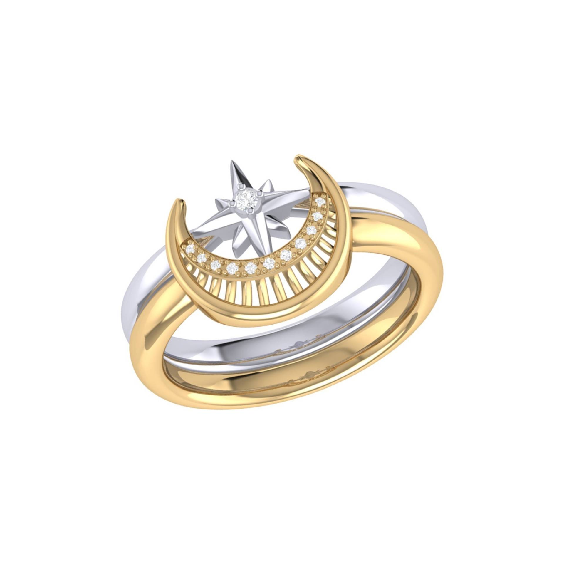 Nachtmond Stern Liebhaber Zweifarbig Abnehmbarer Diamant Ring in 14K Gold von LMJJewelry