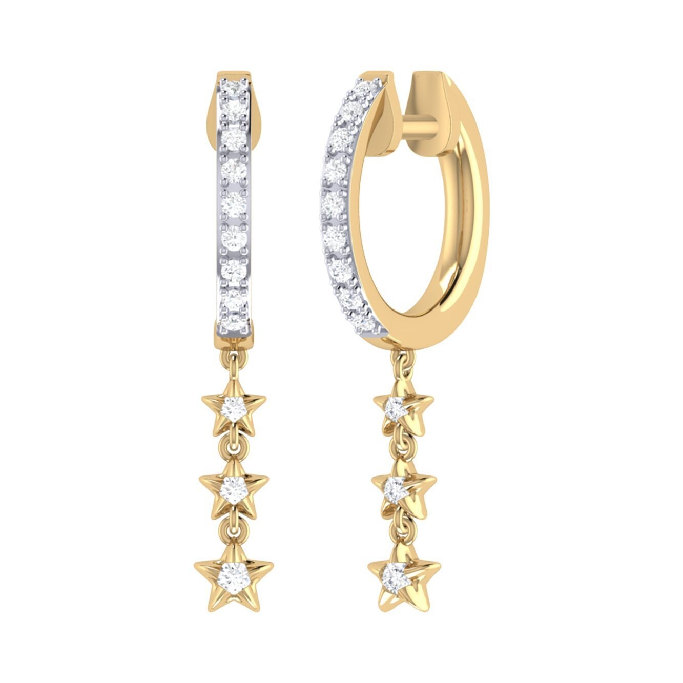 star Trio Lane Diamant Ohrringe in 14K Gelbgold von LMJJewelry