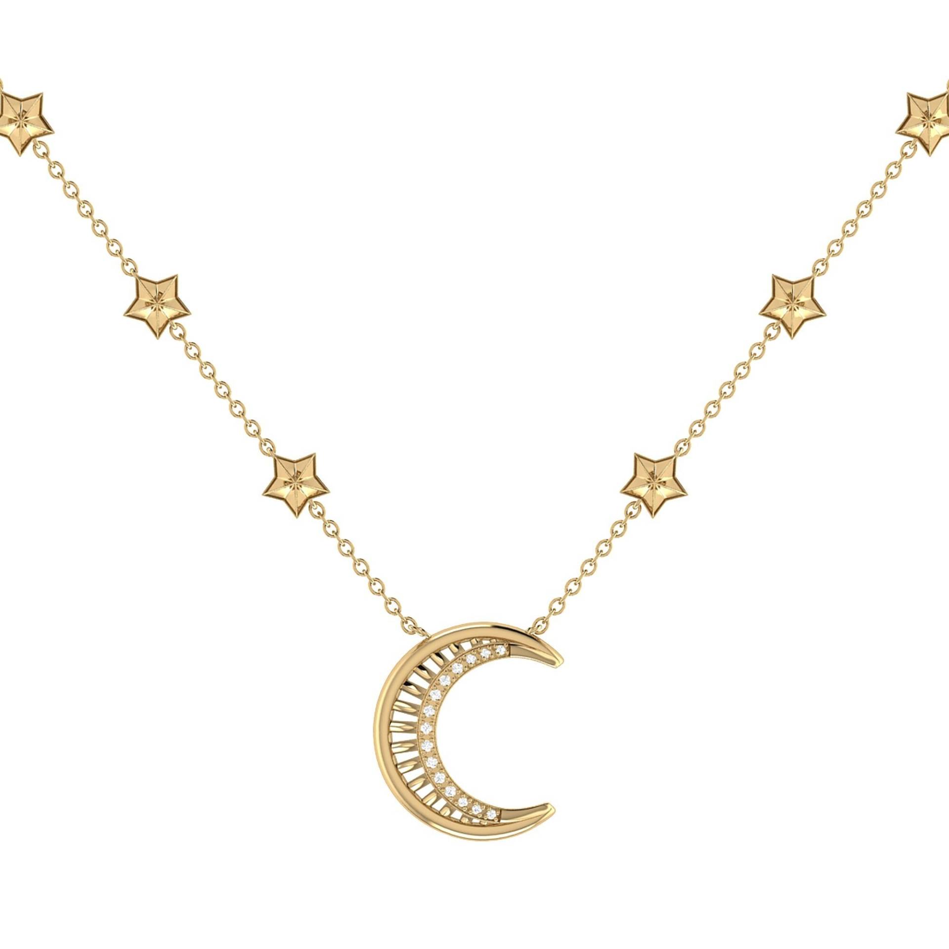 sternenspur Mond Diamant Halskette in 14K Gelbgold von LMJJewelry