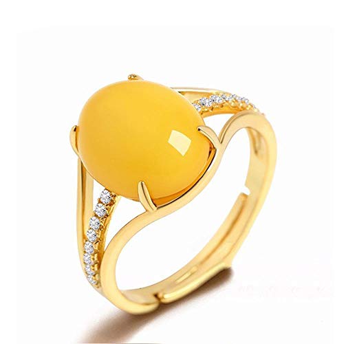 LMKAZQ 925 Sterling Silber Damenring Edlen Schmuck Naturgelb Bernstein Ring Einstellbare Größe Geschenk, Größenverstellbar, Gelb LMKAZQ 925 Sterling Silber Damenring Edlen Schmuck Naturgelb Bernstein Ring Einstellbare Größe Geschenk, Größenverstellbar, Gelb von LMKAZQ
