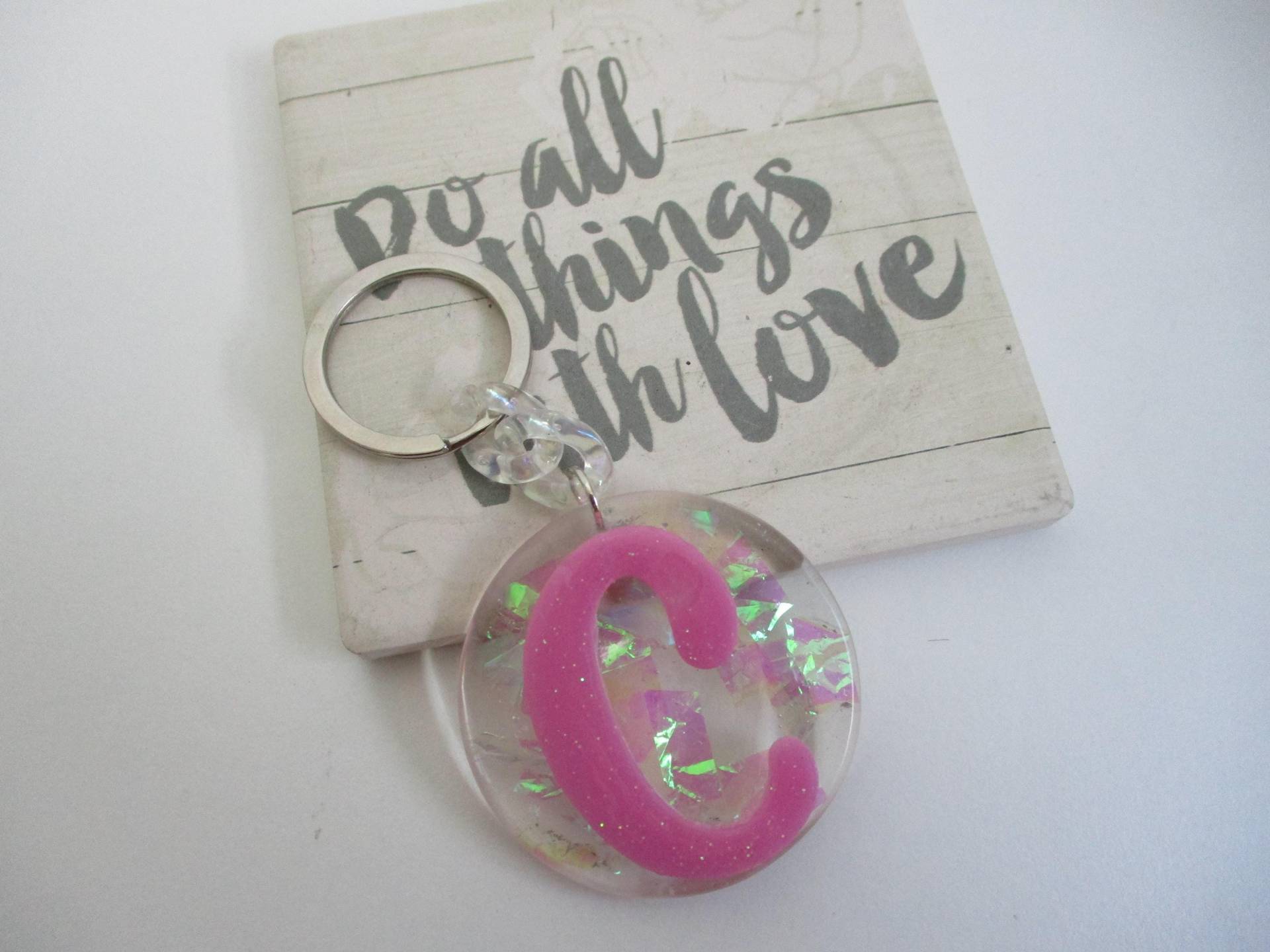 Personalisierte Initiale Keychain | Rosa Schillernd Benutzerdefinierter Buchstabe Schlüsselanhänger Taschenanhänger Geldbörse Zubehör Gepäck von LMLKCreations