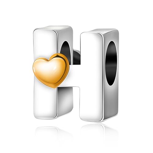 LMLMECREA Damen Buchstaben H Charms Bead mit gelben Herz - 925 Sterling Silber Initialen Charms Anhänger Kompatible für Europäischer Damenarmbänder von LMLMECREA