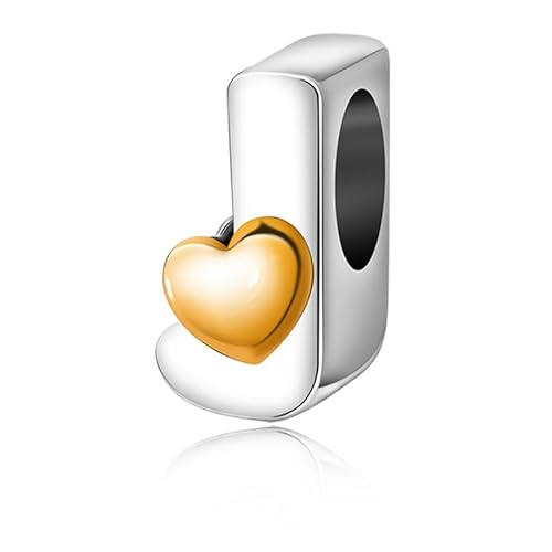LMLMECREA Damen Buchstaben J Charms Bead mit gelben Herz - 925 Sterling Silber Initialen Charms Anhänger Kompatible für Europäischer Damenarmbänder von LMLMECREA