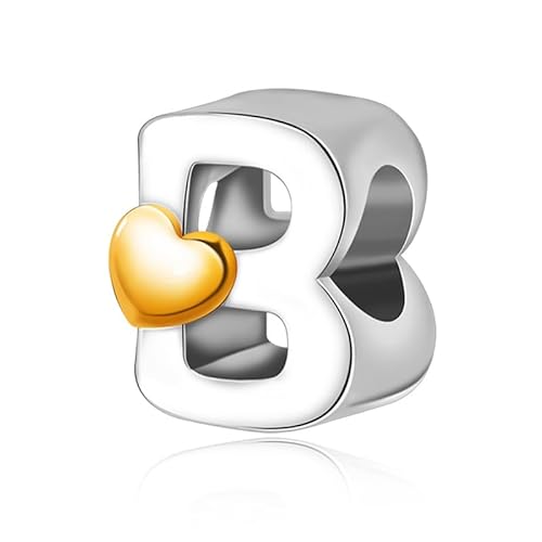 LMLMECREA Damen Buchstaben B Charms Bead mit gelben Herz - 925 Sterling Silber Initialen Charms Anhänger Kompatible für Europäischer Damenarmbänder von LMLMECREA