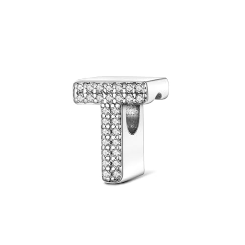 925 Sterling Silber Buchstaben Charm Beads T mit Zirkonia - Pandora Kompatible Perlen für Damenarmband & Halskette - Schmuckperlen mit Europäischer Kompatibilität 925 Sterling Silber Buchstaben Charm Beads T mit Zirkonia - Pandora Kompatible Perlen für Damenarmband & Halskette - Schmuckperlen mit Europäischer Kompatibilität von LMLMECREA