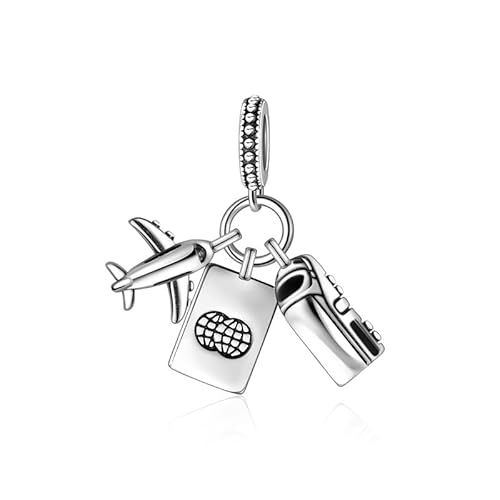 LMLMECREA Reisen Charms Anhänger - 925 Sterling Silber Flugzeug, Reisepass und Bus Charm für Europäische Armbänder & Ketten | Schmuckgeschenk für Damen von LMLMECREA