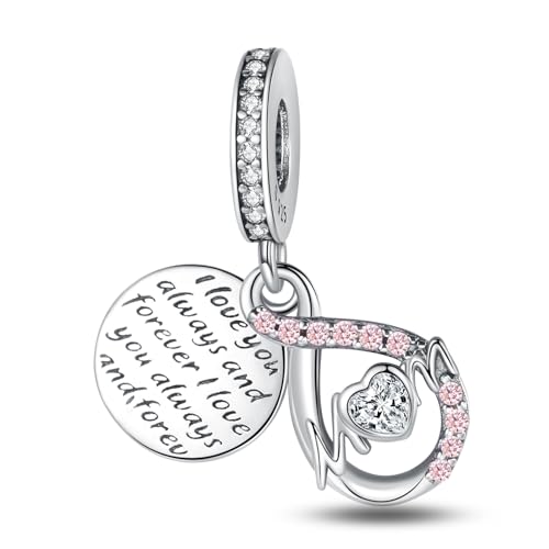 LMLMECREA Herz Mom Charms Anhänger - Silber Family Unendlichkeit Charm für Europäische Armbänder & Ketten | Muttertag für Damen von LMLMECREA
