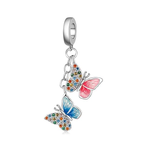LMLMECREA Rosa Schmetterling Charms Anhänger mit Zirkonia - 925 Sterling Silber Blau Schmetterling Charm für Europäische Armbänder & Ketten | Schmuckgeschenk für Damen von LMLMECREA