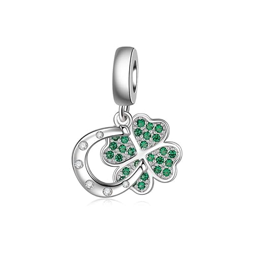 LMLMECREA Kleeblatt Pferd Charms Anhänger mit Zirkonia - 925 Sterling Silber Glück Charm für Europäische Armbänder & Ketten | Schmuckgeschenk für Damen von LMLMECREA