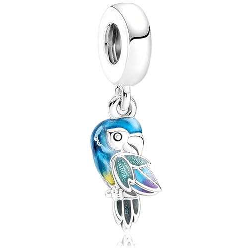 LMLMECREA Bunte Papageien Charms Anhänger - 925 Sterling Silber Tiere Vogel Charm Anhänger für Europäische Armbänder & Ketten | Schmuckgeschenk für Damen von LMLMECREA