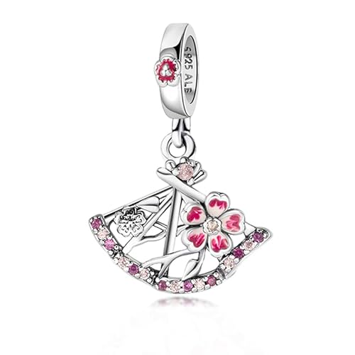 LMLMECREA Rosa Kirschblüte Charms Anhänger - 925 Sterling Silber Blumenanhänger für Europäische Armbänder & Ketten | Schmuckgeschenk für Damen von LMLMECREA