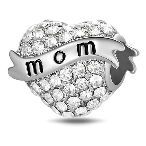 LMLMECREA Herz Mom Charms Anhänger - Silber Family Beads für Europäische Armbänder & Ketten | Muttertag für Damen von LMLMECREA