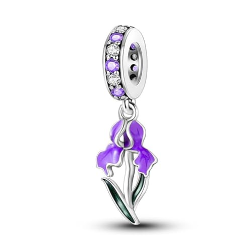 LMLMECREA Blume Charms Anhänger - 925 Sterling Silber Iris Charm für Europäische Armbänder & Ketten | Muttertagsgeschenk für Damen von LMLMECREA