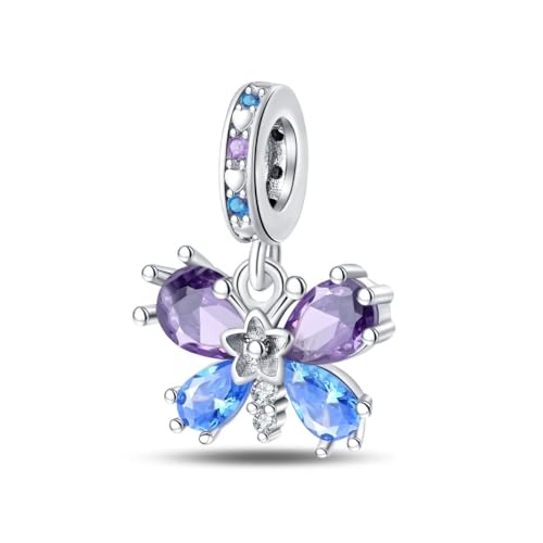 LMLMECREA Schmetterling Charms Anhänger mit Zirkonia - 925 Sterling Silber Blauer Charm für Europäische Armbänder & Ketten | Schmuckgeschenk für Damen von LMLMECREA