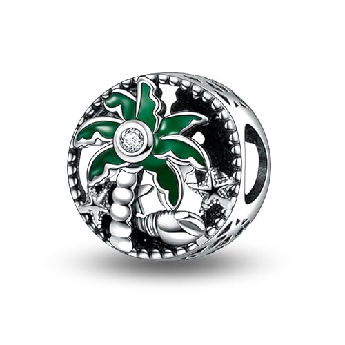 LMLMECREA Sommer Charms Anhänger mit Zirkonia - 925 Sterling Silber Seestern-Muschel-Kokosnussbaum-Charm für Europäische Armbänder & Ketten | Schmuckgeschenk für Damen von LMLMECREA