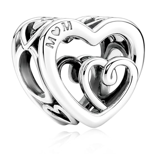 LMLMECREA Herz Charms Anhänger aus 925er Silber – Gravur 'MOM' – Familie Charme für Europäische Armbänder & Ketten | Schmuckgeschenk für Damen von LMLMECREA