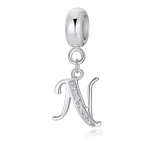 LMLMECREA 925 Sterling Silber Initialen Charms Anhänger - Buchstaben N Charm für Europäische Armbänder & Halsketten - Schmuckgeschenk für Damen von LMLMECREA
