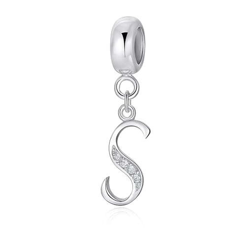 LMLMECREA 925 Sterling Silber Initialen Charms Anhänger - Buchstaben S Charm für Europäische Armbänder & Halsketten - Schmuckgeschenk für Damen von LMLMECREA