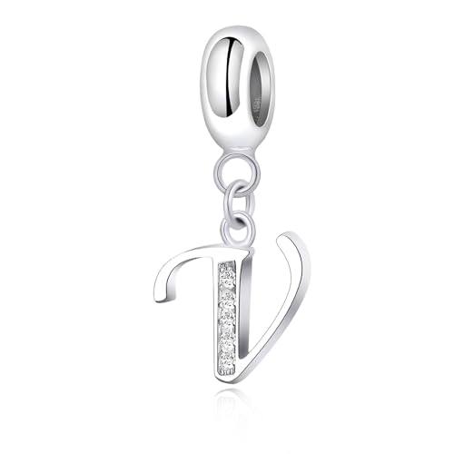 LMLMECREA Damen Initial Charms Anhänger Buchstabe V mit Perlen | 925 Sterling Silber | Passend für Europäische Armbänder & Halsketten LMLMECREA Damen Initial Charms Anhänger Buchstabe V mit Perlen | 925 Sterling Silber | Passend für Europäische Armbänder & Halsketten von LMLMECREA