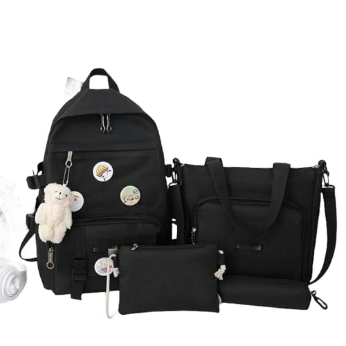 LMLXYZ Rucksack herren Canvas Schultasche College Style 4 Stücke Set Damen Rucksack Große Schultasche-schwarz von LMLXYZ