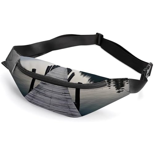 Bauchtasche für Damen und Herren, Gürteltasche, Sonnenblumen-Ölgemälde, Hüfttasche mit verstellbarem Riemen, Holzsteg und ruhiger See, 36*15cm, Art déco von LMNGH