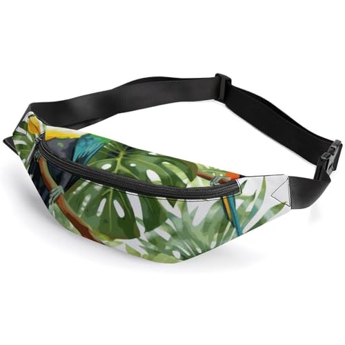 Bauchtasche für Damen und Herren, Gürteltasche, lustige Kaninchen, Hüfttasche mit verstellbarem Riemen, Tukan-Baumblätter, 36*15cm, Art déco von LMNGH