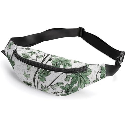 Bauchtasche für Damen und Herren, Gürteltasche, mit verstellbarem Riemen, eine weiße Taube fliegt an, Grüne Blätter und Ranken, 36*15cm, Art déco von LMNGH