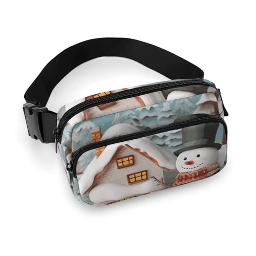 Bauchtaschen für Damen und Herren, Gürteltasche, Katzen-Hüfttasche, wasserdichte Hüfttasche, Handytasche, Schneemann und Dorf, 20x13cm, Art déco von LMNGH