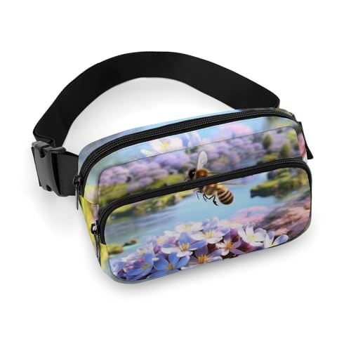 Bauchtaschen für Damen und Herren, Gürteltasche, Vögel, die auf einem Ast ruhen, wasserdichte Hüfttasche, Handytasche, Schöne Frühlings-Szene, 20x13cm, Art déco von LMNGH