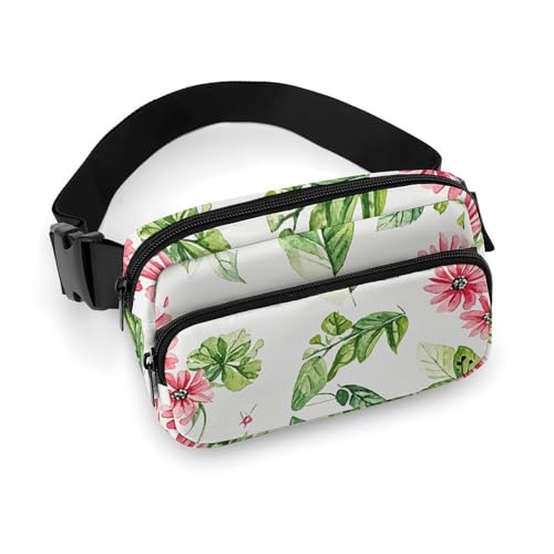 Bauchtaschen für Damen und Herren, Gürteltasche, Weiß und Gelb, wasserdichte Hüfttasche, Handytasche, Grüne Blattpflanzen, 20x13cm, Art déco von LMNGH