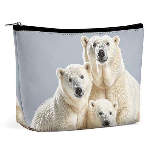 Make-up-Tasche, Reise-Kosmetiktasche, tragbar, Eisbär und Junges, Kulturbeutel, großes Fassungsvermögen, Reißverschluss, Make-up-Organizer, wasserdicht, Kulturbeutel für Damen und Herren, Eisbär und von LMNGH