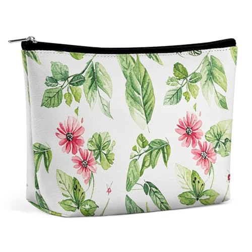 Make-up-Tasche, Reise-Kosmetiktasche, tragbar, Vintage-Stil, Blumenmuster, Kulturbeutel, große Kapazität, Reißverschluss, Make-up-Organizer, wasserdicht, Kulturbeutel für Damen und Herren, Grüne von LMNGH