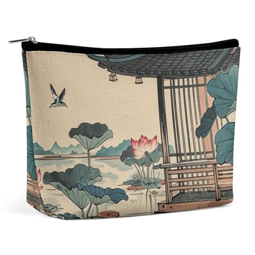 Make-up-Tasche, Reise-Kosmetiktasche, tragbar, weiß, Blumenmuster, Chinoiserie, Kulturbeutel, große Kapazität, Reißverschluss, Make-up-Organizer, wasserdicht, Kulturbeutel für Damen und Herren, Garden von LMNGH