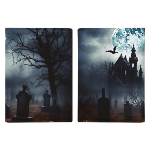 Reisepasshülle aus Leder mit Gothic-Motiv "Happy Halloween", handgefertigt, mit Karten- und Ticketschlitz, einfacher Zugriff, Reisepasshülle, Reisepasshülle für Damen und Herren, Stil, 20,3 x 13,8 cm, von LMNGH