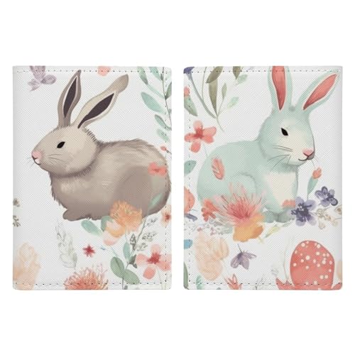 Reisepasshülle mit Blumen- und Hasenmotiv, handgefertigt, mit Karten- und Ticketschlitz, einfacher Zugriff, Reisepasshülle, Reisepasshülle für Damen und Herren, Stil, 20,3 x 13,8 cm, Stil:, von LMNGH