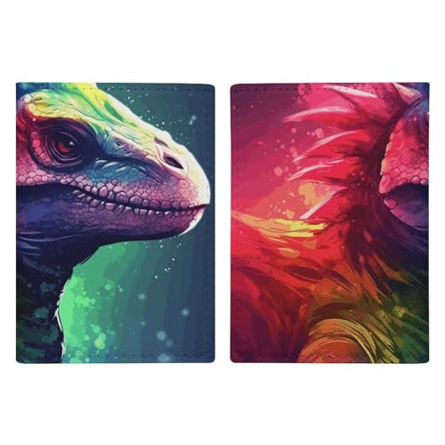 Reisepasshülle mit buntem Dinosaurier-Motiv, handgefertigt, mit Karten- und Ticketschlitz, einfacher Zugriff, Reisepasshülle, Reisepasshülle für Damen und Herren, Stil, 20,3 x 13,8 cm, Stil:, von LMNGH