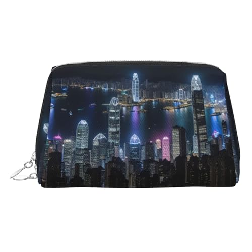 LMNUDS Aerial Night Of View Hong Kong Reise-Ready Kulturbeutel, kompakter Make-up-Organizer für Damen, Silber, Einheitsgröße von LMNUDS