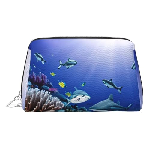 LMNUDS Kulturbeutel mit Haifischschwimmen unter dem Meer, kompakter Make-up-Organizer für Damen von LMNUDS