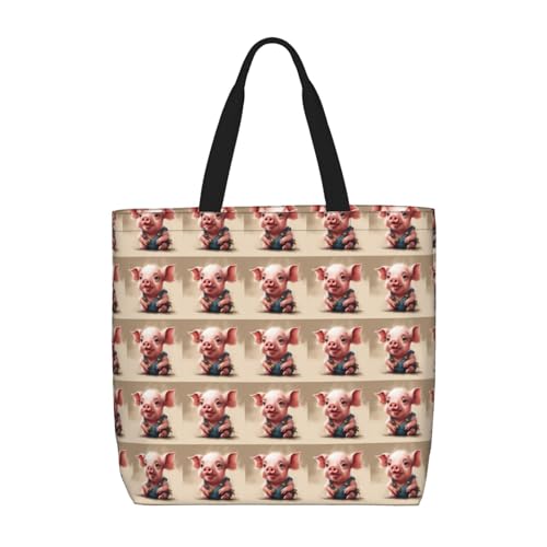 LMNUDS Naughty Pig Damen-Einkaufstasche, leicht, eine Schulter mit Innentasche, Umhängetasche, Schwarz , Einheitsgröße von LMNUDS