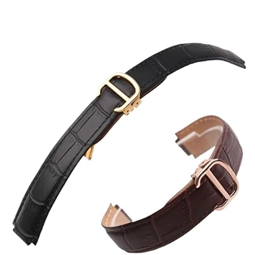 LMPVPDGADZ 18 * 11mm 20 * 12mm Lederarmband for Faltschließe Uhrenarmband Schwarz & Braun Herren Damen UHRENARMBÄNDER(Black-gold,22-14mm) von LMPVPDGADZ