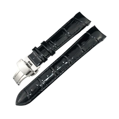 LMPVPDGADZ 18mm Crimson Lederarmband passend for Tissot 1853 T035 T035210 T035207 Armband Damen gebogenes Uhrenarmband(Black,18MM_SILVER BUCKLE) von LMPVPDGADZ