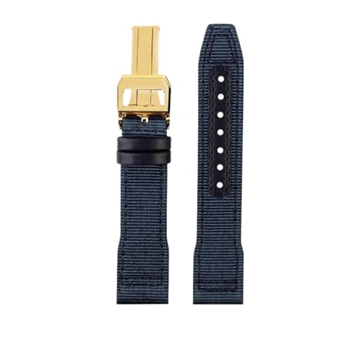 LMPVPDGADZ 20 21 22mm Blau Grün Armband Passend for IWC Nylon Leder Armband Big Pilot Little Prince Mark 18 Uhrenarmband(Blue gold folding,21mm) von LMPVPDGADZ