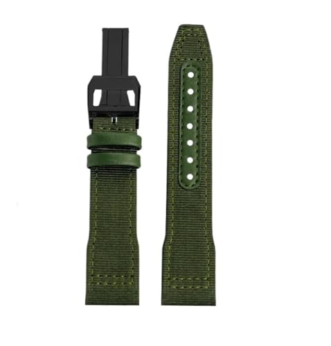 LMPVPDGADZ 20 21 22mm Blau Grün Armband Passend for IWC Nylon Leder Armband Big Pilot Little Prince Mark 18 Uhrenarmband(Green Black folding,20mm) von LMPVPDGADZ