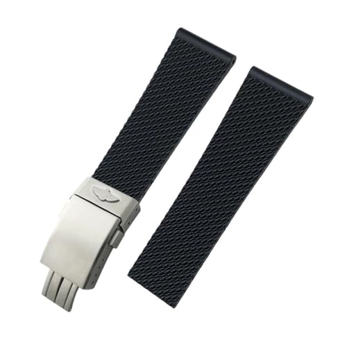 LMPVPDGADZ 20 mm 21 mm 22 mm 23 mm 24 mm geflochtenes Silikon-Gummi-Armband, passend for Breitling, passend for Superocean Navitimer Avenger, passend for Longines Uhrenarmband(Black Style 2,21mm) von LMPVPDGADZ