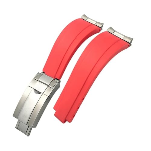 LMPVPDGADZ 20 mm 21 mm Gummi-Armband mit kurzer Schnalle, passend for Rolex, passend for Daytona Submariner Role OYSTERFLEX Yacht Master, kleines Handgelenk-Silikonarmband(Red-Buckle-Link,21mm) von LMPVPDGADZ