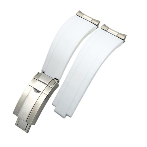 LMPVPDGADZ 20 mm 21 mm Gummi-Armband mit kurzer Schnalle, passend for Rolex, passend for Daytona Submariner Role OYSTERFLEX Yacht Master, kleines Handgelenk-Silikonarmband(White-Buckle-Link,20mm) von LMPVPDGADZ